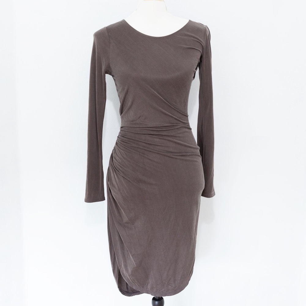 Halston Heritage Women's Grey Long Sleeve, Fitted, Ruched Dress